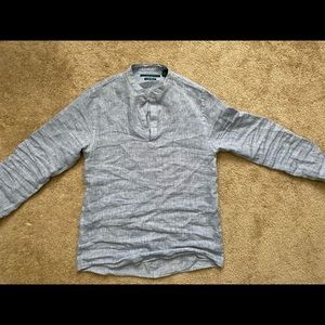 Perry Ellis Linen Popover Shirt XS Light Blue